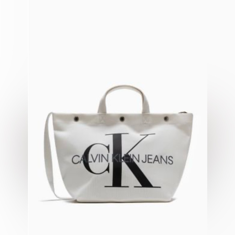 Calvin Klein Cream Logo Tote Shoulder Bag White